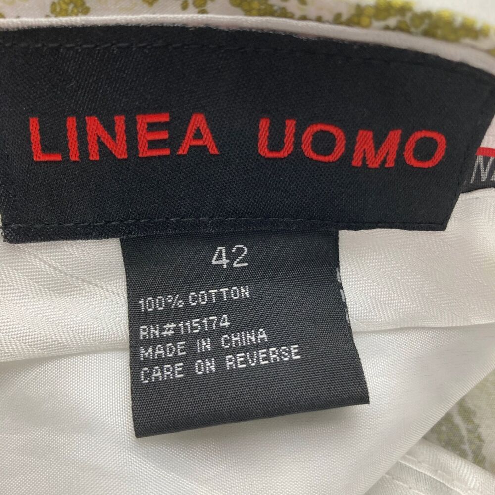 Linea Uomo Men's Paisley Print Shorts Size 42 White Olive Green Flat Front - Picture 2 of 8